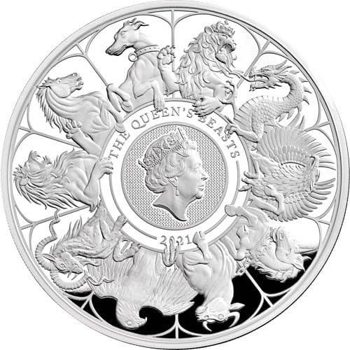 2021 1 Kilo Proof British Silver Queens Beast Collection Coin obv