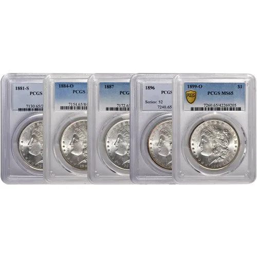 Morgan Silver Dollar PCGS MS65 5 Set