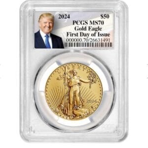 PCGS MS-70 First Day of Issue 2024 1 oz American Gold Eagle Coin – Exclusive Trump Constitution Label