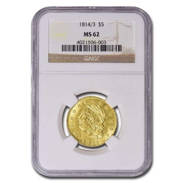 1814/3 Capped Bust $5 Gold Half Eagle MS-62 NGC Best