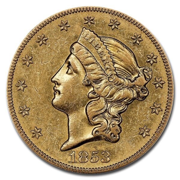 1853-O $20 Liberty Gold Double Eagle AU-53 NGC Best