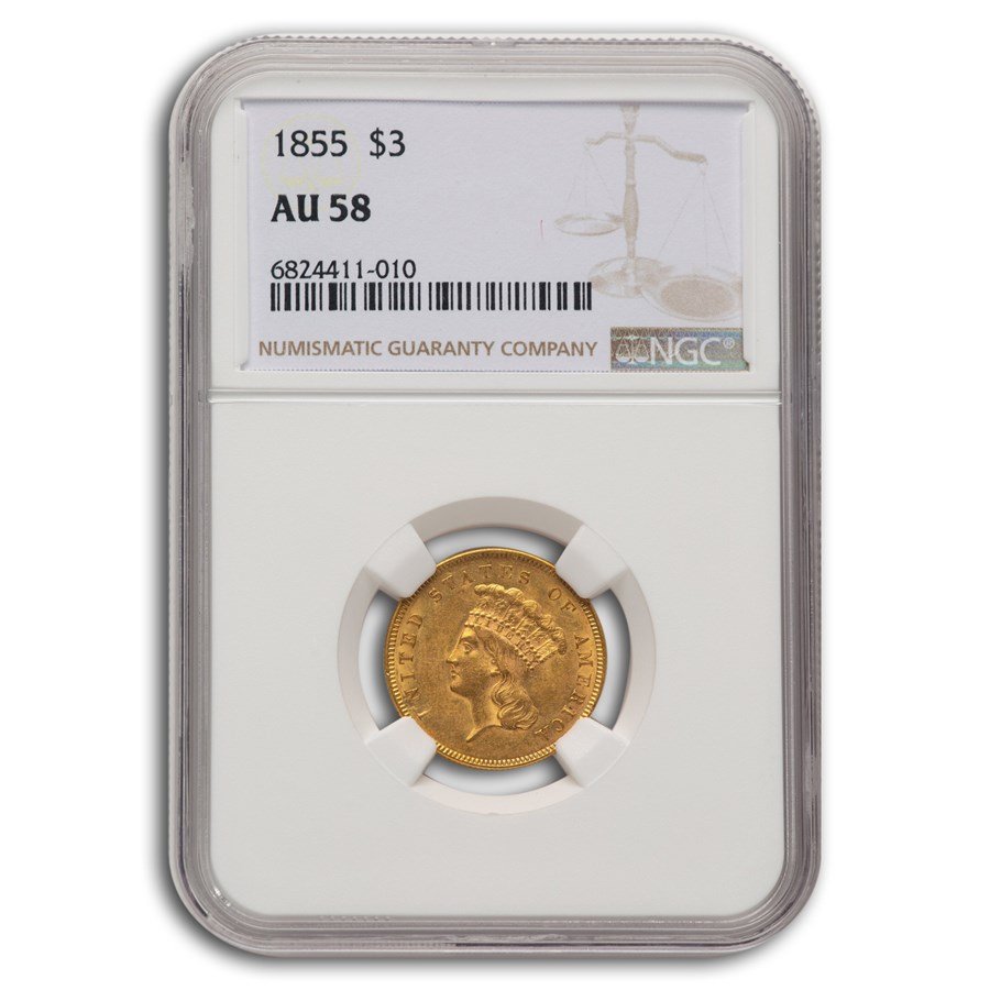 1855 $3 Gold Princess AU-58 NGC Best