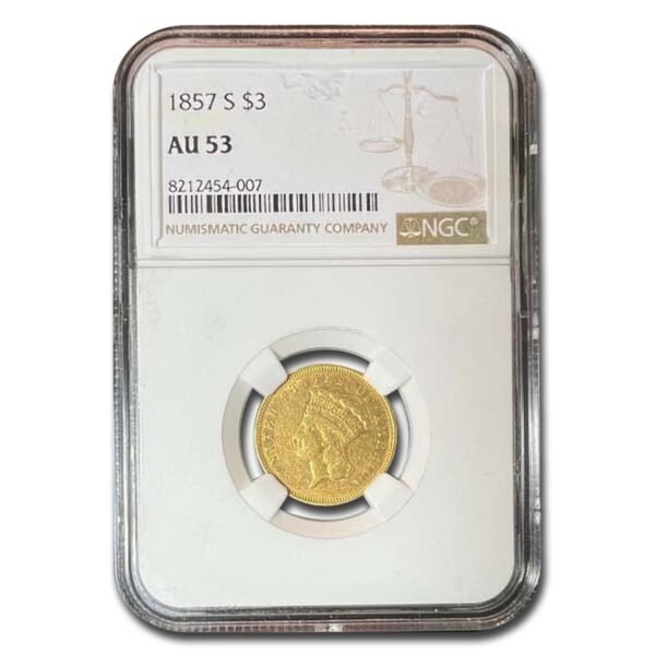 1857-S $3 Gold Princess AU-53 NGC Best