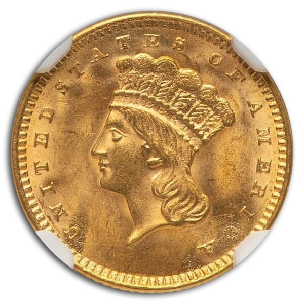 1861 $1 Indian Head Gold MS-65 NGC Best