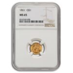 1861 $1 Indian Head Gold MS-65 NGC Best