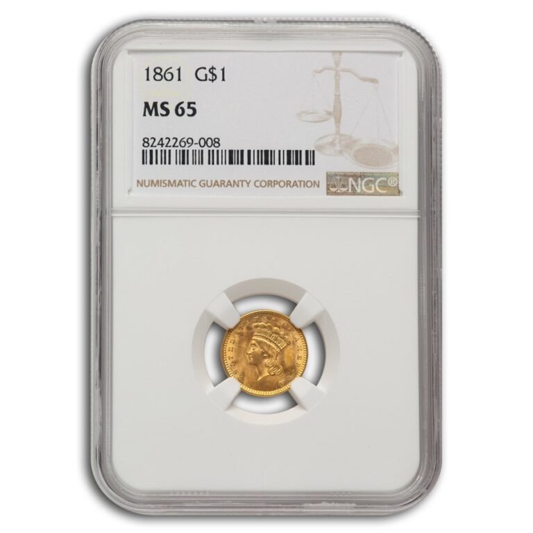 1861 $1 Indian Head Gold MS-65 NGC Best