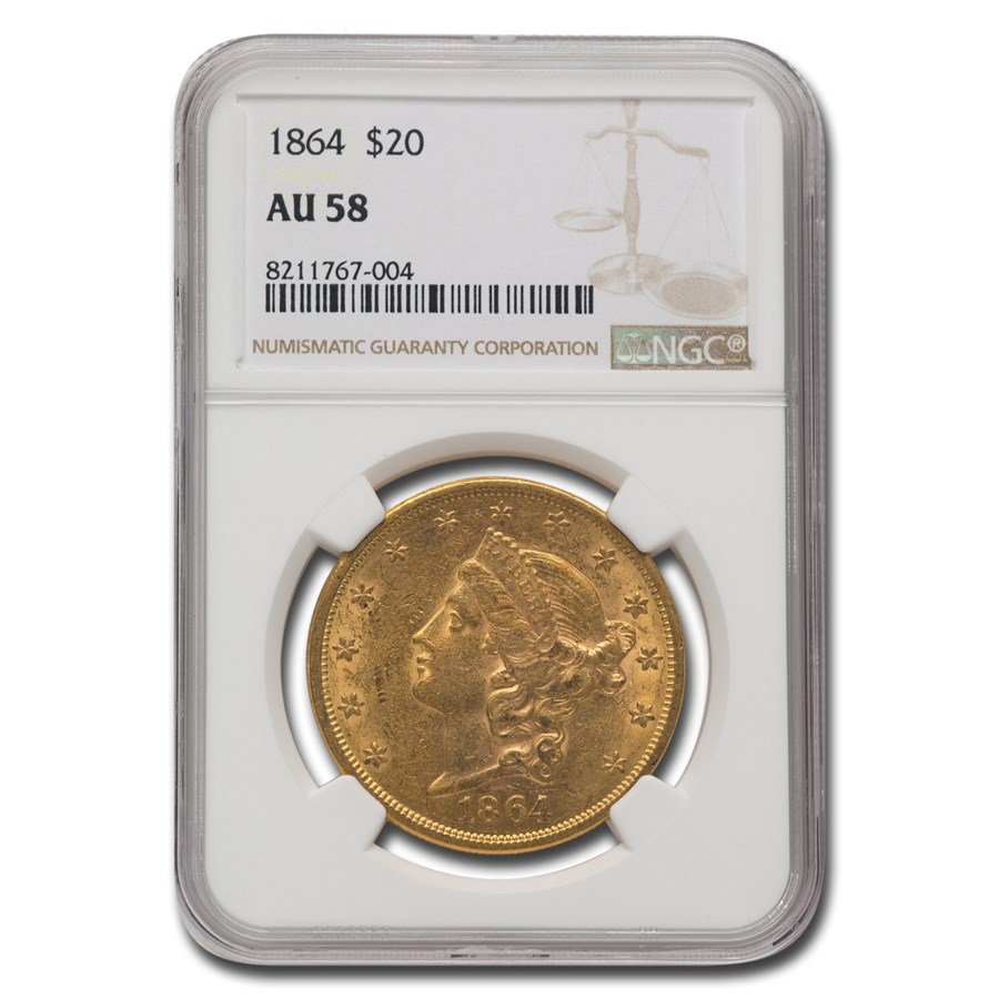 1864 $20 Liberty Gold Double Eagle AU-58 NGC Best