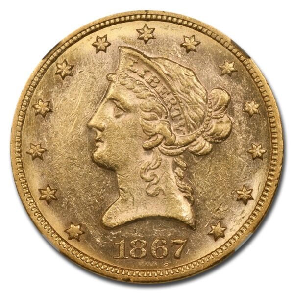 1867 $10 Liberty Gold Eagle MS-60 NGC Best