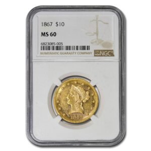 1867 $10 Liberty Gold Eagle MS-60 NGC Best