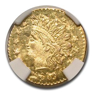 1880 76 indian round 25 gold ms 64 ngc pl bg 885 149952 obv 1