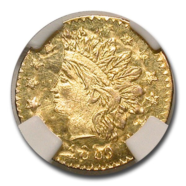 1880/76 Indian Round 25¢ Gold MS-64 NGC (PL, BG-885) Best