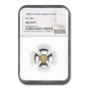 1880 76 indian round 25 gold ms 64 ngc pl bg 885 149952 slab 1