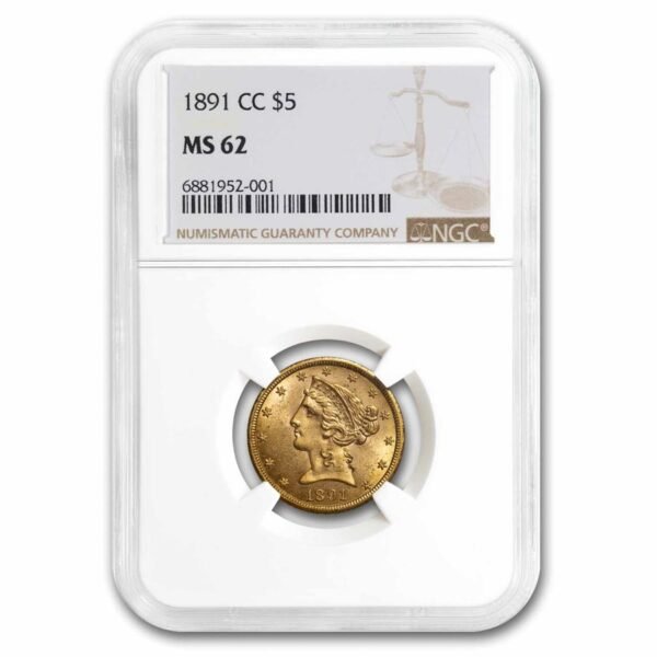 1891-CC $5 Liberty Gold Half Eagle MS-62 NGC Best