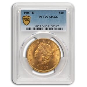 1907-D $20 Liberty Gold Double Eagle MS-66 PCGS Best