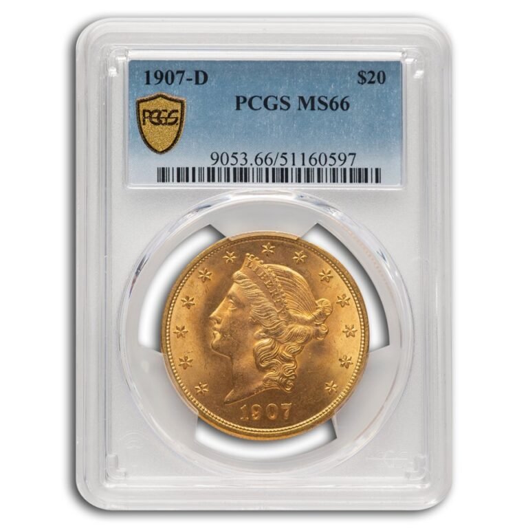 1907-D $20 Liberty Gold Double Eagle MS-66 PCGS Best1907-D $20 Liberty Gold Double Eagle MS-66 PCGS Best