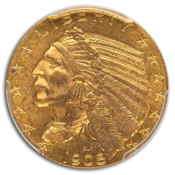 1908-D $5 Indian Gold Half Eagle MS-64 PCGS Best