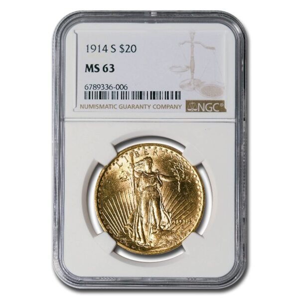 1914-S $20 St Gaudens Gold Double Eagle MS-63 NGC Best