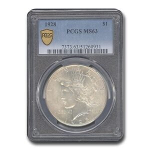 1928 peace dollar ms 63 pcgs 8637 slab 1