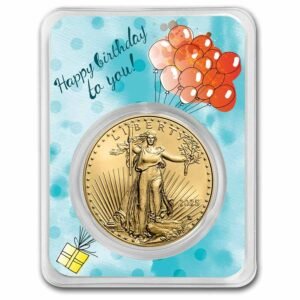 2025 1 oz Gold Eagle – w/Happy Birthday, Balloons Card, In TEP Best