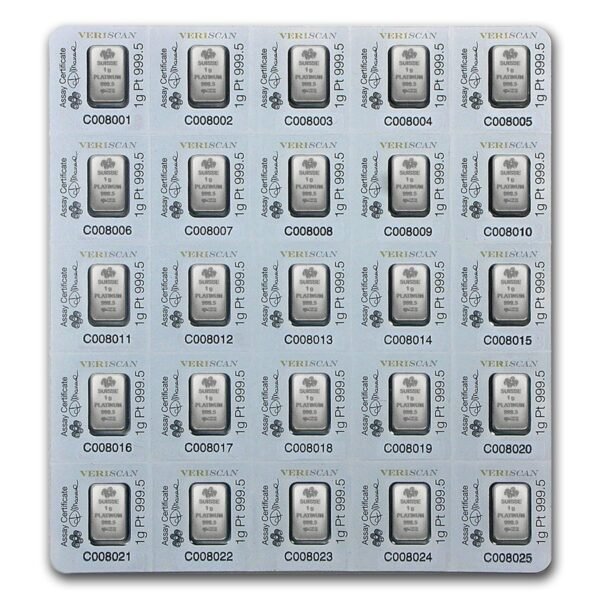25x1 gram Platinum Bar - PAMP Suisse Multigram+25 (In Assay)
