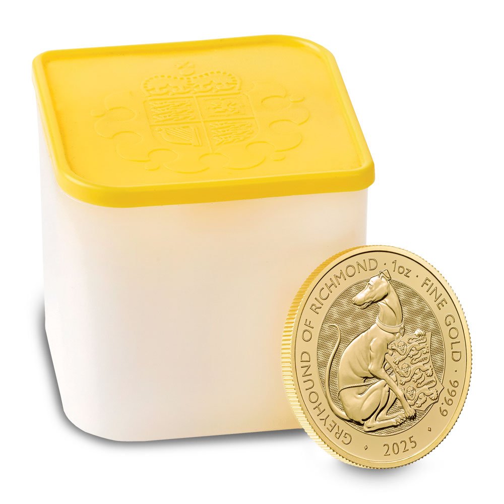 2025 1 oz British Gold Tudor Beasts Greyhound of Richmond Tube