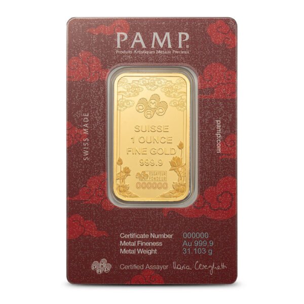 1 oz PAMP Suisse Gold Good Luck Yellow Dragon Bar
