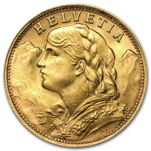 Swiss Gold 20 Francs Helvetia Coin